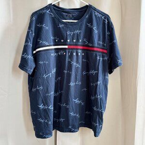 Vtg Tommy Hilfiger Y2K Men Shirt Size XL All Over Print Logo 90s Crew Neck 18929